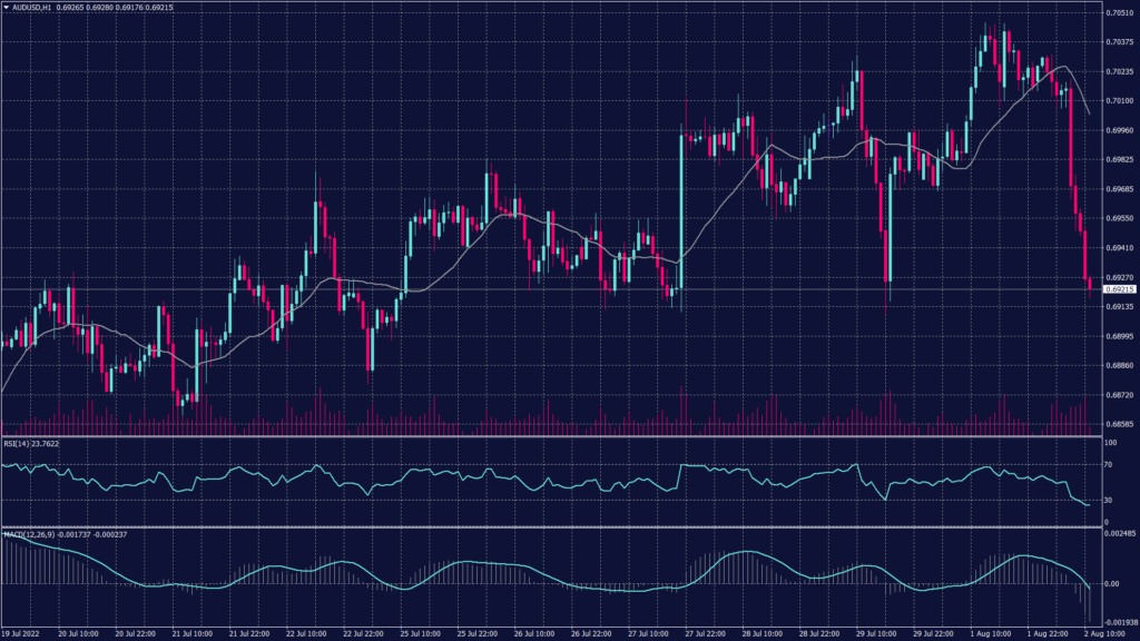 Markets Between Recession and Inflation resulting to Aussie pair remains negative as signals further decline on both the daily and hourly chart.